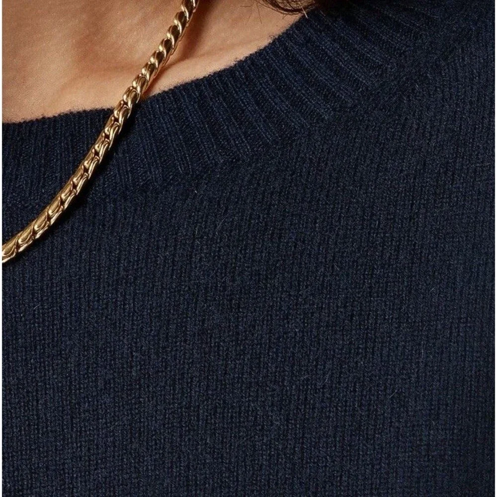 J. Crew 100% Cashmere shrunken Crop Fit crewneck Navy Blue sweater S